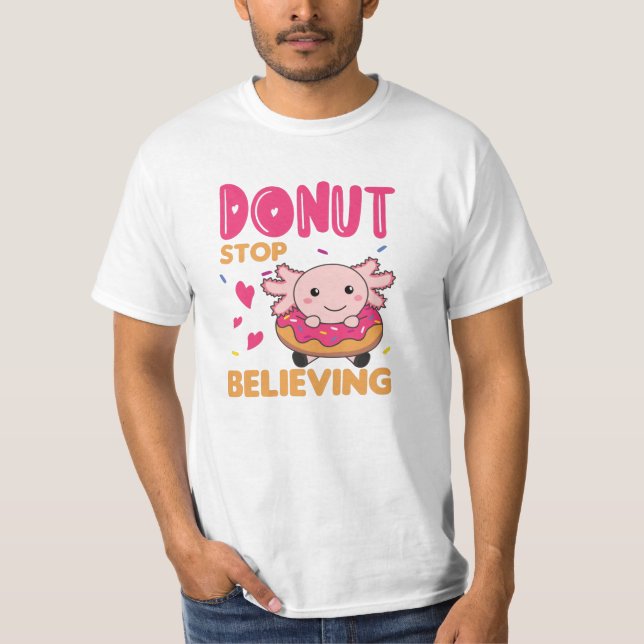 Cute Axolotl Funny Animals in Donut Rosa T Shirt (Framsida)