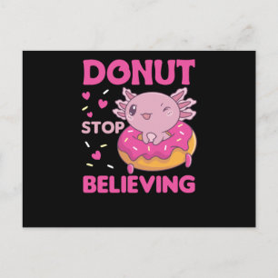 Cute Axolotl Funny Animals in Donut Rosa Vykort
