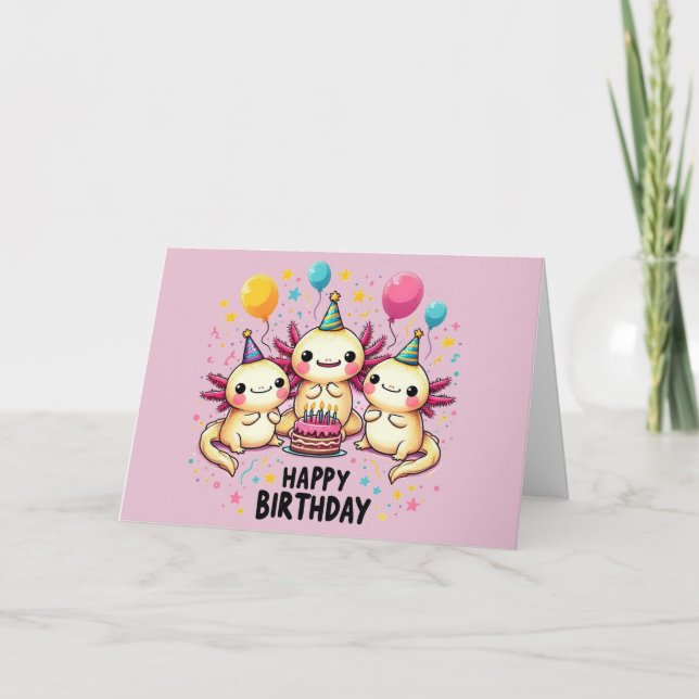 Cute Axolotl Grattis på födelsedagen Card-Rosa Tack Kort (Framsida)