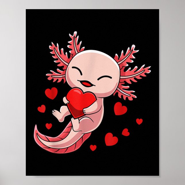 Cute Axolotl Heart Valentines day för flickor Kids Poster (Framsidan)