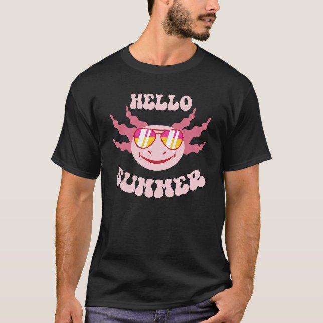 Cute Axolotl Hello Summer Tropical Beache Samily V T Shirt (Framsida)