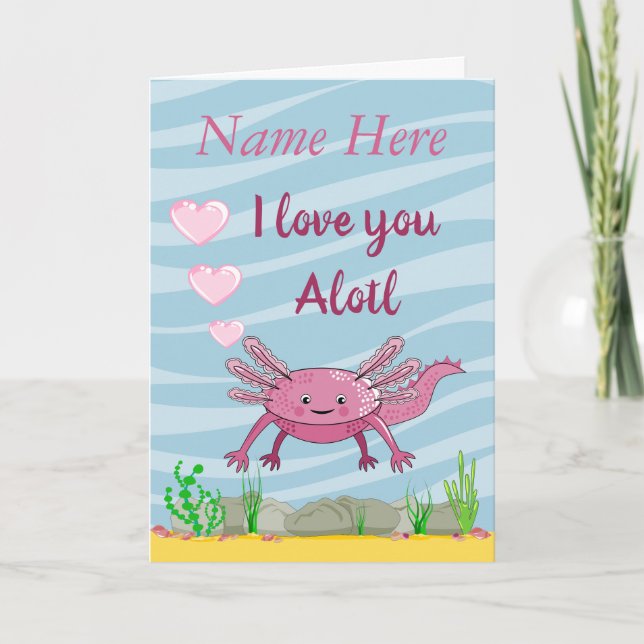 Cute Axolotl I Kärlek, ditt mappade gratulationsko Kort (Framsida)