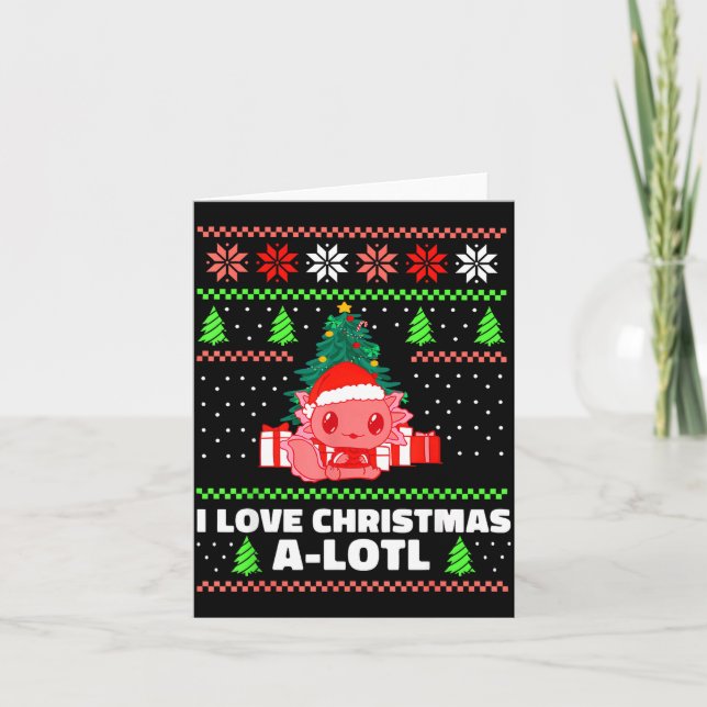 Cute Axolotl I Love Christmas A-lotl Xmas Hat Sant Kort (Framsida)
