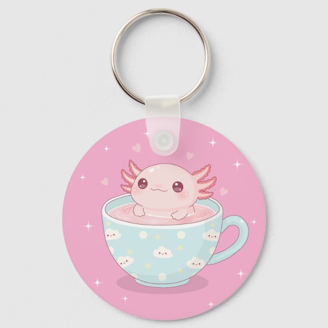 Cute axolotl in a cup nyckelring (Framsida)