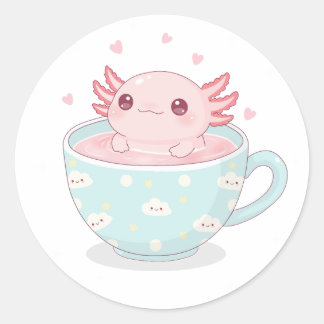 Cute axolotl in a cup runt klistermärke