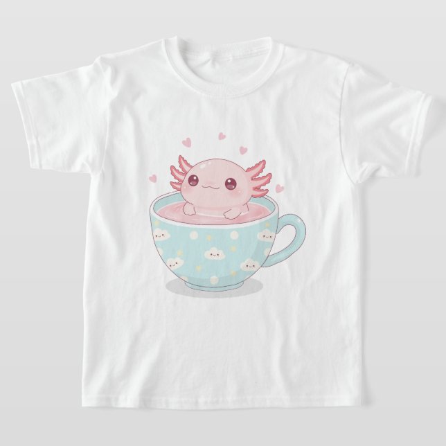 Cute axolotl in a cup t shirt (Laydown)