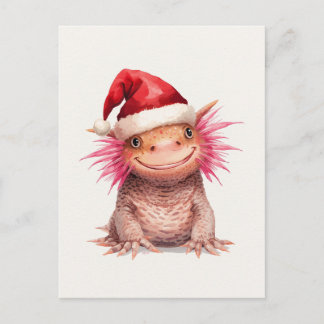 Cute Axolotl in Santa Hat Watercolor Helg Vykort
