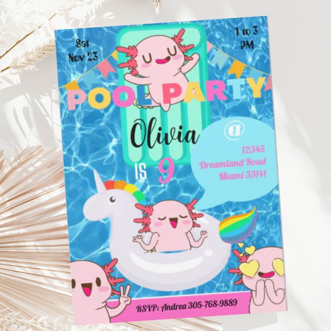 Cute Axolotl-inbjudan till Bassäng-partiet Inbjudningar (Skapare uppladdad)