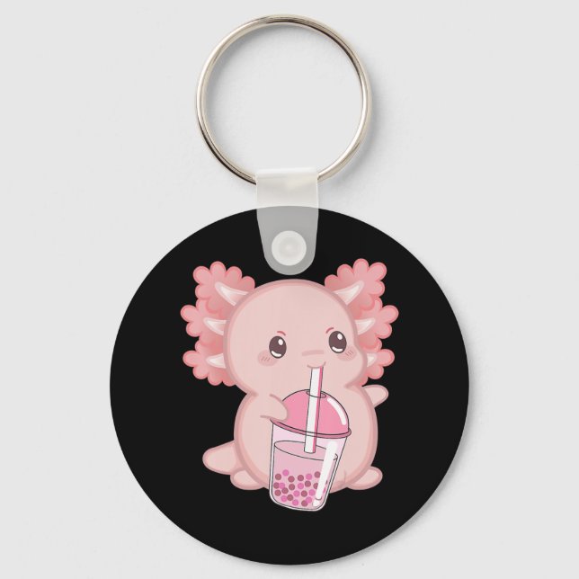 Cute Axolotl Japanska jordgubbar Mjölk Anime Rosa  Nyckelring (Framsida)