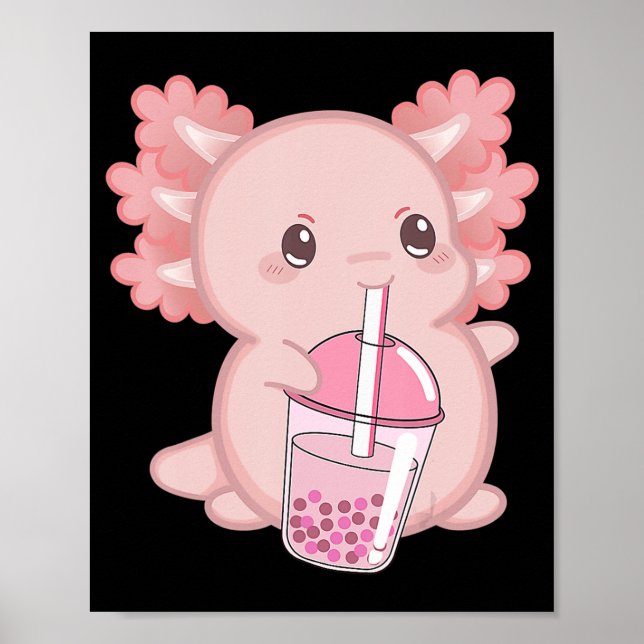 Cute Axolotl Japanska jordgubbar Mjölk Anime Rosa  Poster (Framsidan)