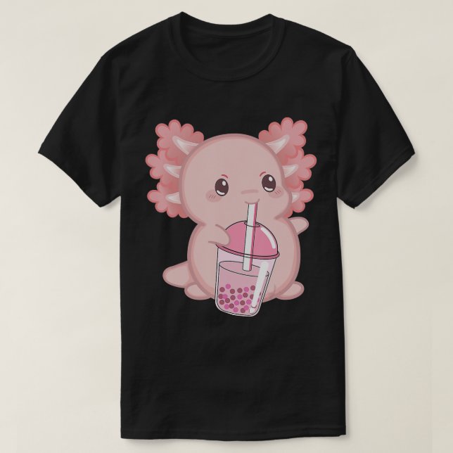 Cute Axolotl Japanska jordgubbar Mjölk Anime Rosa  T Shirt (Design framsida)