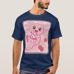 Cute Axolotl Japanska jordgubbar Mjölk Anime Rosa T Shirt
