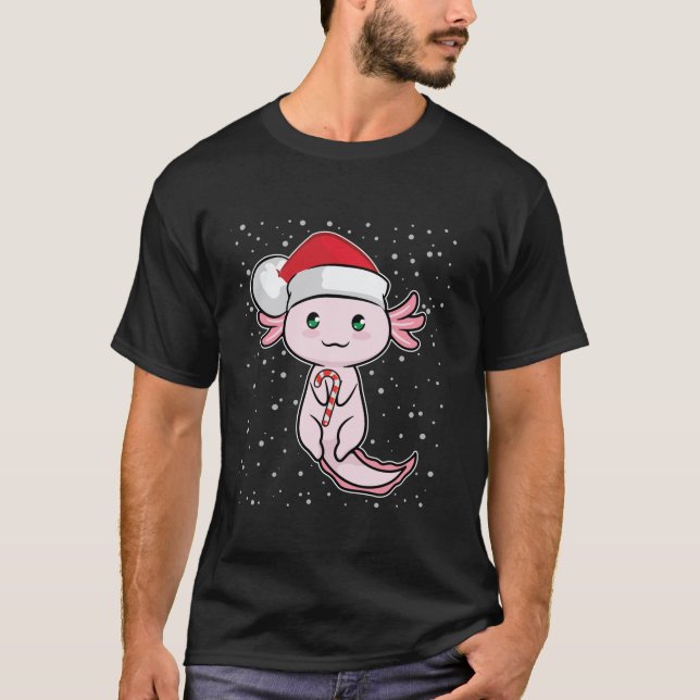 Cute Axolotl jul Candy cane Funny Salamander T Shirt (Framsida)