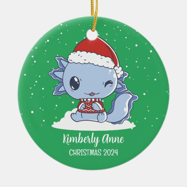 Cute Axolotl jul - Helgdag Snowy Winter Julgransprydnad Keramik (Framsidan)