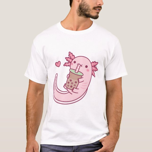 Cute Axolotl Kärlek Bubble Tea T Shirt (Framsida)