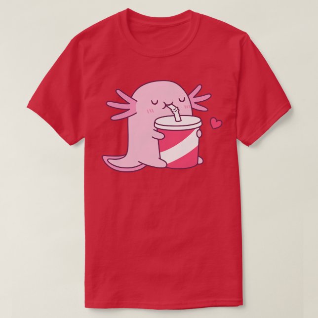 Cute Axolotl Kärlek Drinking Soda T Shirt (Design framsida)