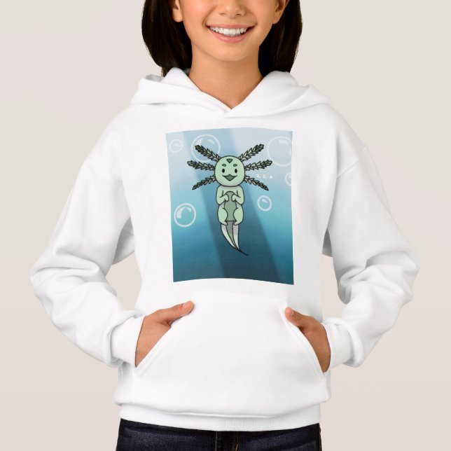Cute Axolotl Kawaii Chibi Hoodie T Shirt (Framsida)