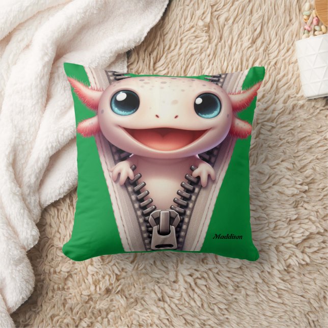 Cute Axolotl Kids Grönt Anpassade Namn Kudde (Filt)