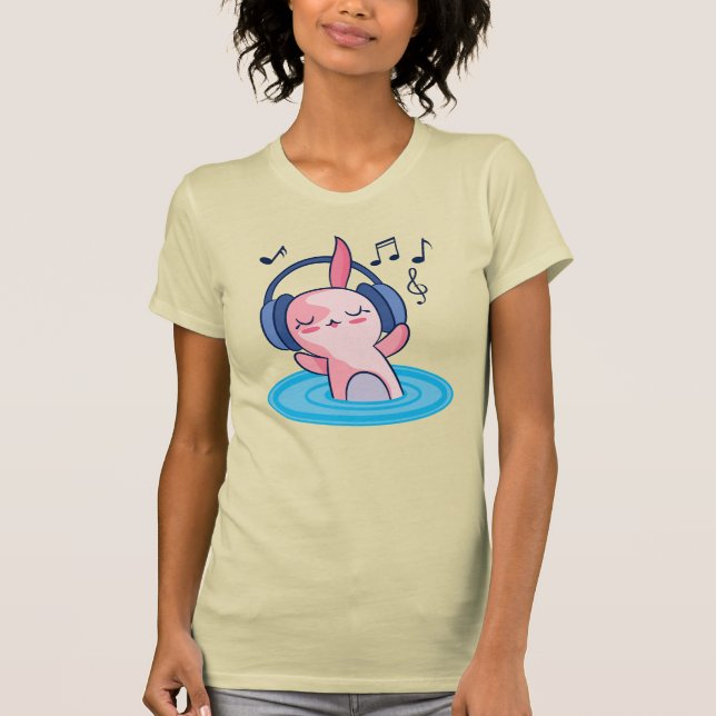 Cute Axolotl lyssnar på musik T Shirt (Framsida)