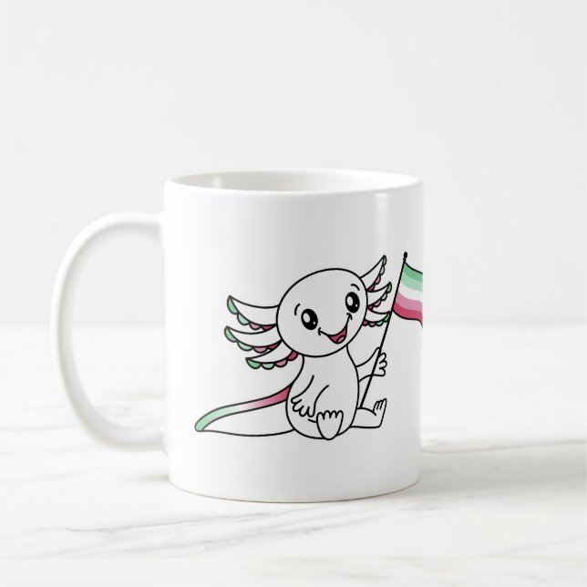 Cute Axolotl med Abrosexuellt Pride Flagga HGBTQ+ Kaffemugg (Vänster)