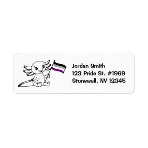 Cute Axolotl med Ace Asexuellt Pride Flagga HGBTQ+ Returadress Etikett