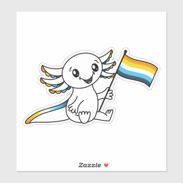 Cute Axolotl med AroAce Sunset Pride Flagga HGBTQ+ Klistermärken (Ark)
