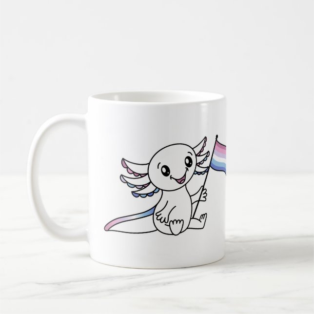 Cute Axolotl med Bigender Pride Flagga HGBTQ+ Kaffemugg (Vänster)