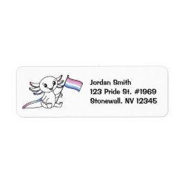 Cute Axolotl med Bigender Pride Flagga HGBTQ+ Returadress Etikett