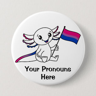 Cute Axolotl med Bisexual Pride Flagga HGBTQ+ Knapp