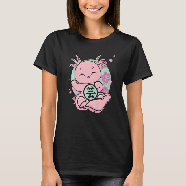 Cute Axolotl med kanji och japansk estetisk teknik T Shirt (Framsida)