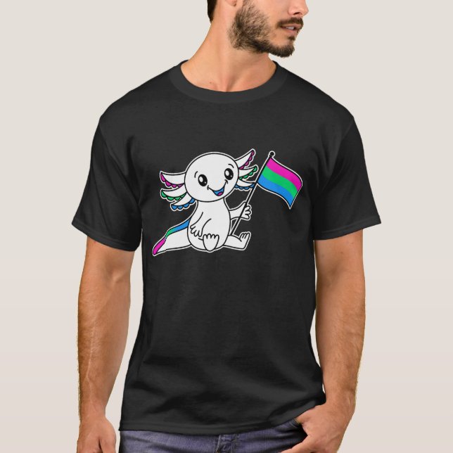 Cute Axolotl med polysexuellt Pride Flagga HGBTQ+ T Shirt (Framsida)