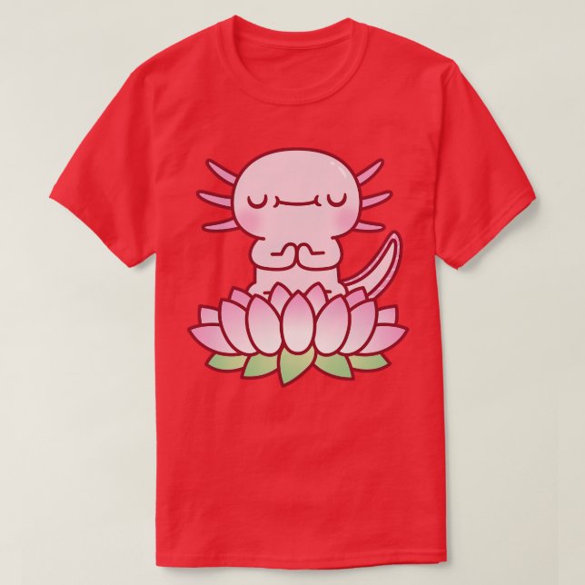 Cute Axolotl Meditl på Lotus Flower T Shirt (Design framsida)