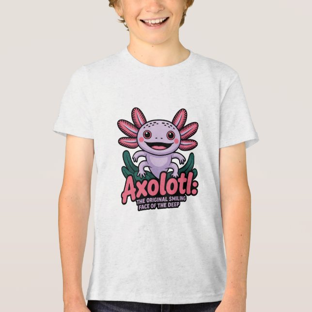 Cute Axolotl Original Smiling Face T Shirt (Framsida)