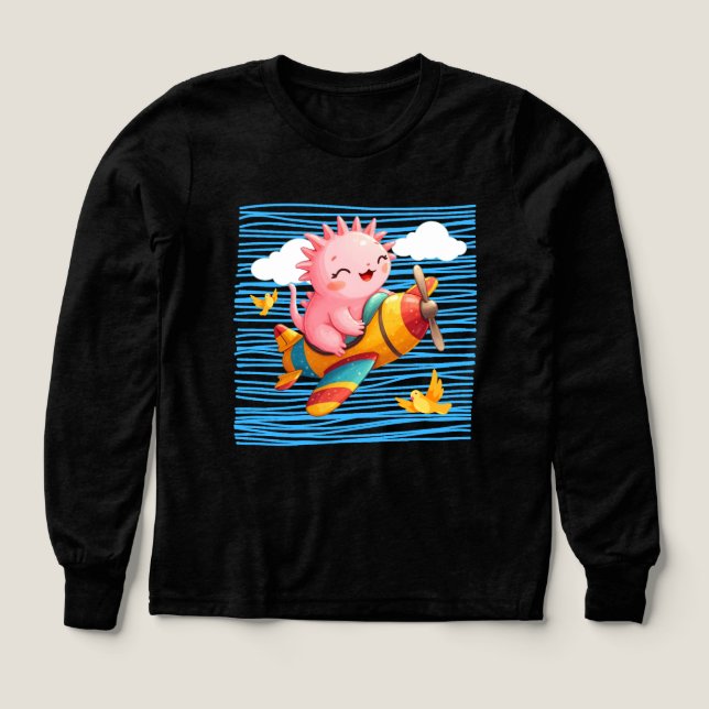Cute axolotl på flygplan t shirt (Design framsida)