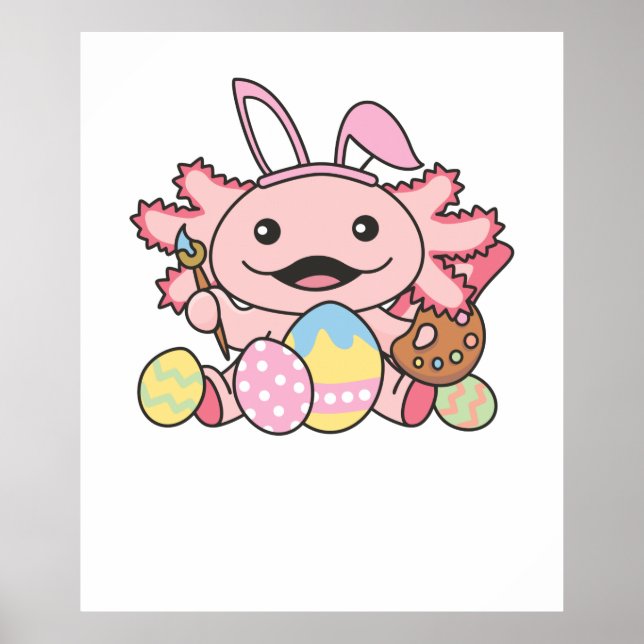 Cute Axolotl Påsk med Påskägg som Påsk Poster (Framsidan)