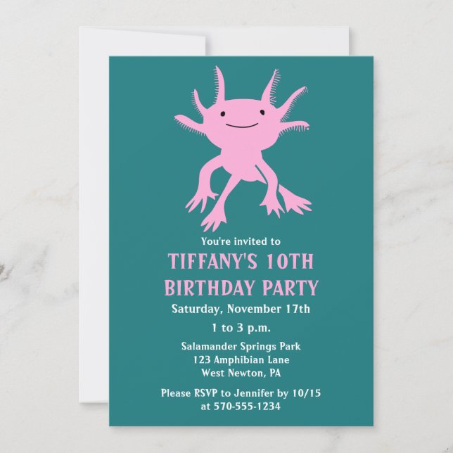 Cute Axolotl Pink Salamander Birthday Party Inbjudningar (Framsida)