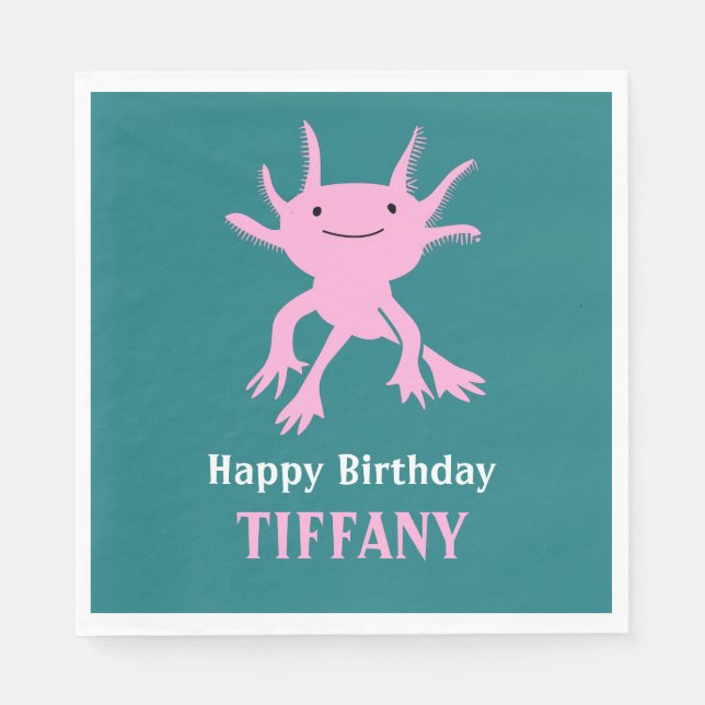 Cute Axolotl Pink Salamander Birthday Party Pappersservett (Framsidan)