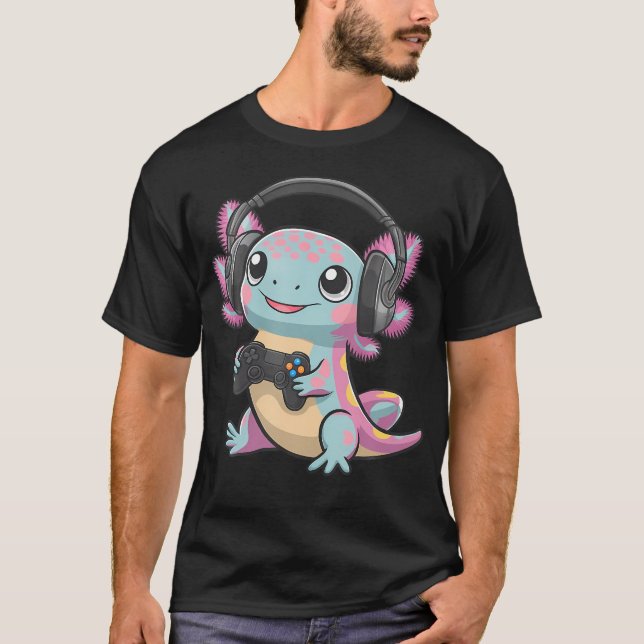 Cute Axolotl Playing Video Games Funny Gaming Axol T Shirt (Framsida)