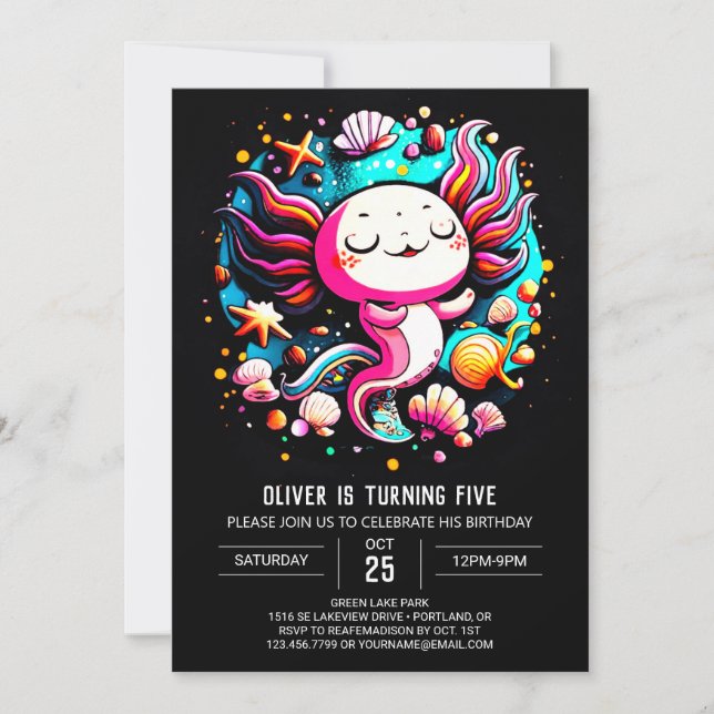 Cute Axolotl Printable Birthday Celebration Inbjudningar (Framsida)