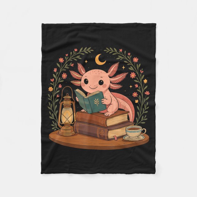 Cute Axolotl Reading Books Cozy Bookworm  Fleecefilt (Framsidan)