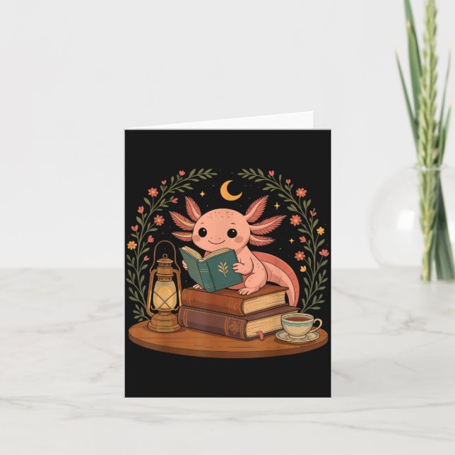 Cute Axolotl Reading Books Cozy Bookworm  Kort (Framsida)