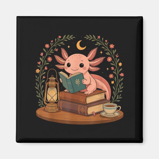 Cute Axolotl Reading Books Cozy Bookworm  Magnet (Framsidan)
