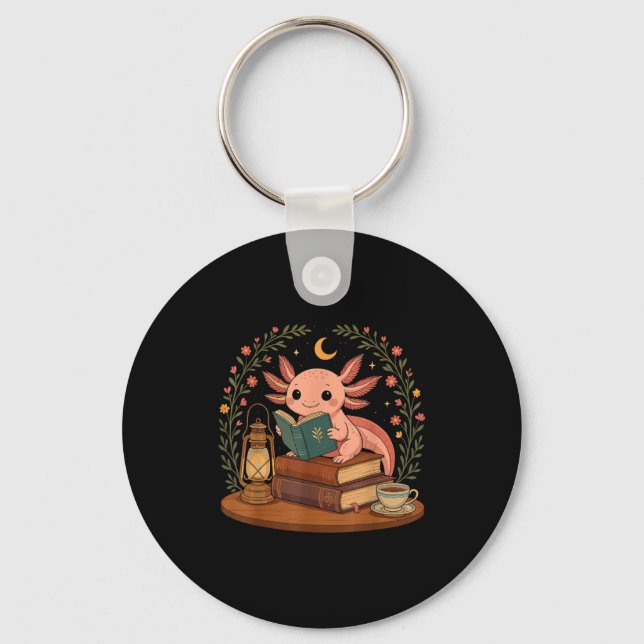 Cute Axolotl Reading Books Cozy Bookworm  Nyckelring (Framsida)
