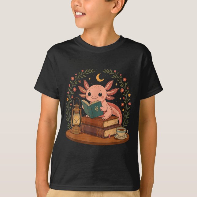 Cute Axolotl Reading Books Cozy Bookworm  T Shirt (Framsida)