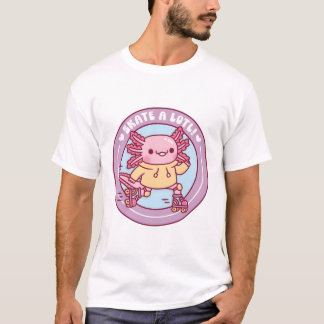 Cute Axolotl Roller Skating Skate A Lotl Funny Pun T Shirt