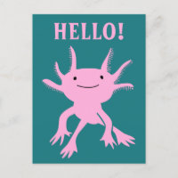 Cute Axolotl Rosa Salamander Hej vykort