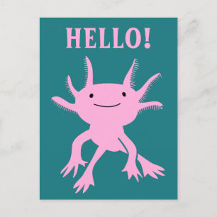 Cute Axolotl Rosa Salamander Hej vykort