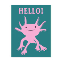 Cute Axolotl Rosa Salamander Hej vykort