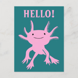 Cute Axolotl Rosa Salamander Hej vykort
