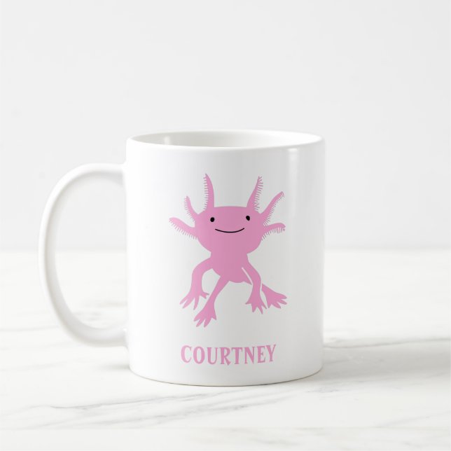 Cute Axolotl Rosa Salamander Personlig Kaffemugg (Vänster)